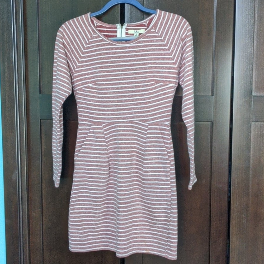 Red and White Striped Long Sleeve Dress